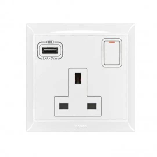 LEGRAND 1G BS SP 13A SW+USB A 2.4A WH