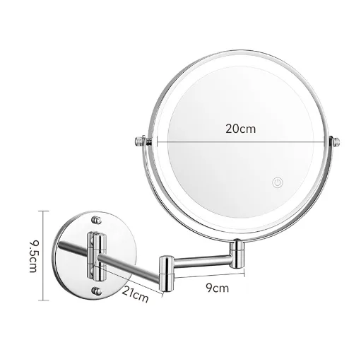 FLAMILANO APTOS SERIES DUAL-SIDED 3X LED MAGNIFYING WALL MOUNTED COSMETIC MIRROR WITH TOUCH BUTTON
