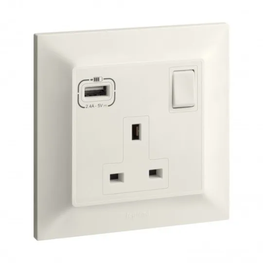 LEGRAND 1G BS SP 13A SW+USB A 2.4A IVORY