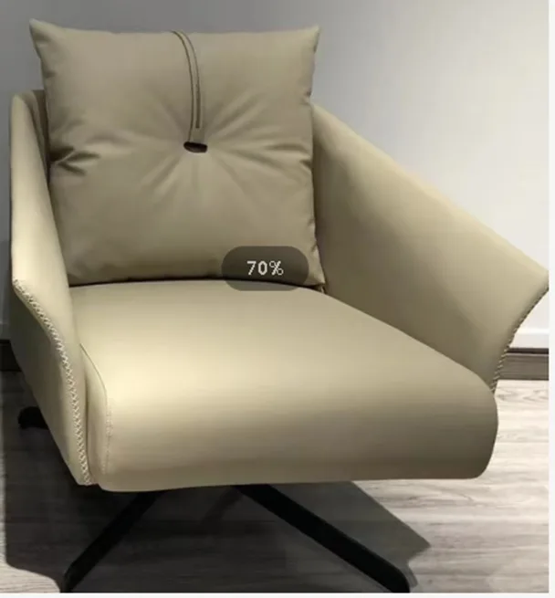 LEATHER IRON FRAME SPONGE WHITE LOUNGE CHAIR