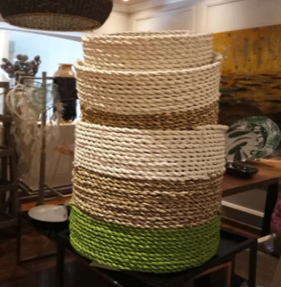 DESROCH DECOR GREEN, BROWN &WHITE SMALL BASKET