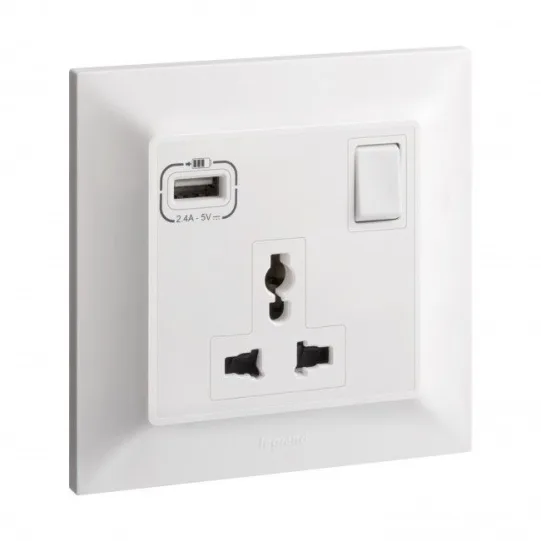 LEGRAND 1G SWTD MLTSTD + USB A 2.4A WH