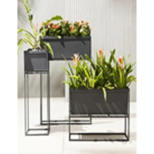 DESROCH DECOR FERRO NOIR MODERN FLOOR PLANTERS-TRI SET VASE & POT