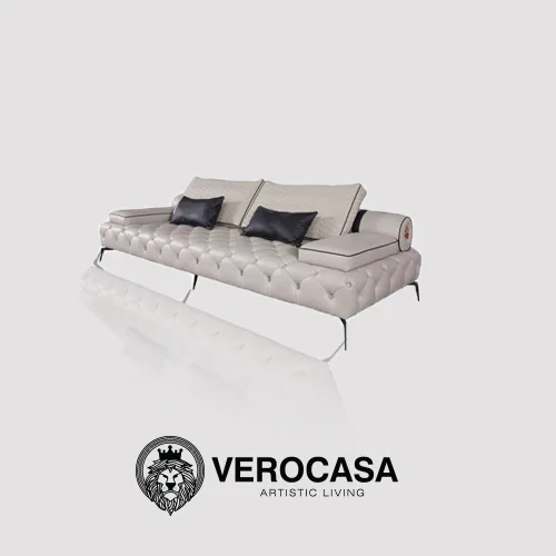 VEROCASA LIVING LUXURY FRANCIUM DOVE LEATHER SOFA