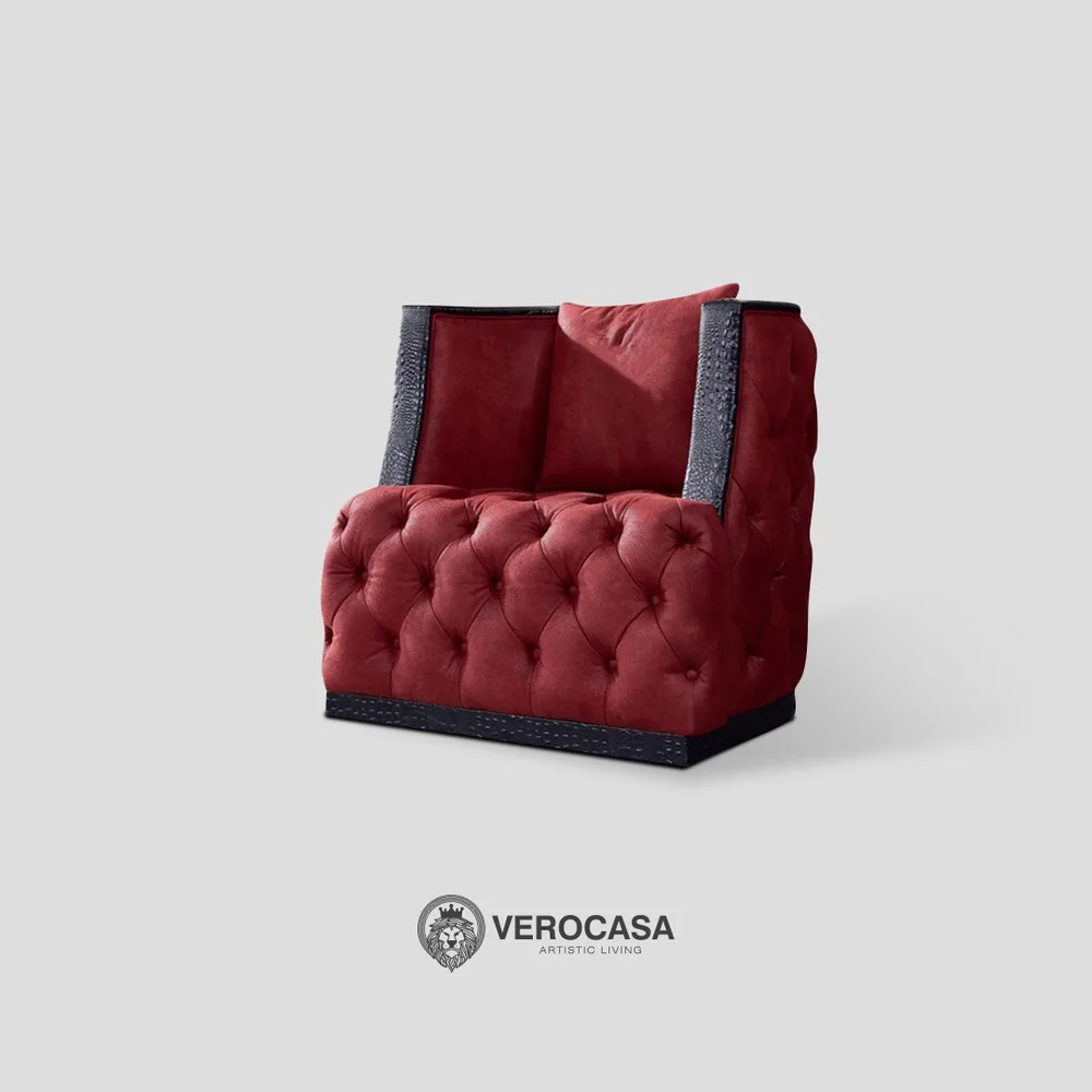 VEROCASA LIVING LUXURY ADELIA BRILLIANT RED HANCOCK LEATHER SOFA
