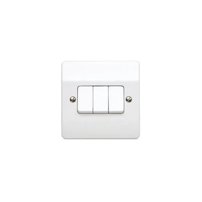 MK K4873 WHI LOGIC PLUS 10A 3 GANG 2 WAY PLATE SWITCH