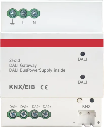 LEX-DEE Series Standard 35mm DIN rail mounting 72×90×64mm PC  Material White Finish Dual-channel KNX-DALI Gateway
