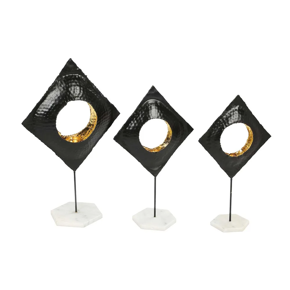 DESROCH DECOR CONICAL BALCK,BRONZE AND WHITE CANDLE HOLDER