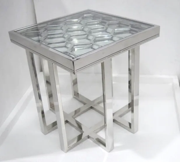 Side Table W/Clear Glass with mirror