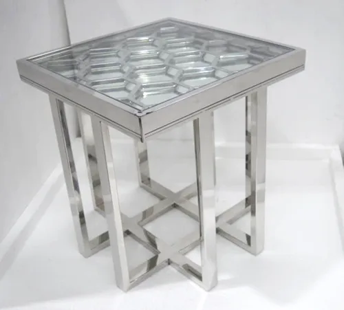 Side Table W/Clear Glass with mirror