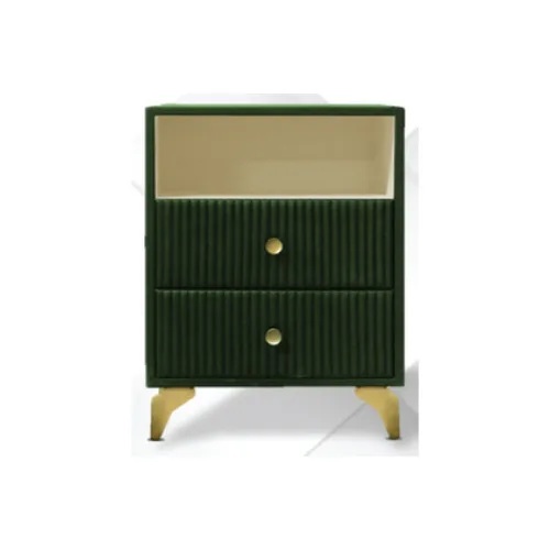 DESROCH WOOD/METAL AND LEATHER BED SIDE TABLE BRASS LEG AND GREEN FURNITURE
