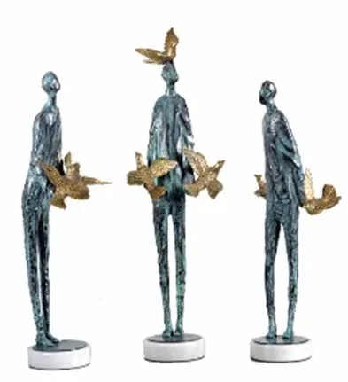 DESROCH DECOR DOUZZ MAN WITH BIRD SCULPTURE