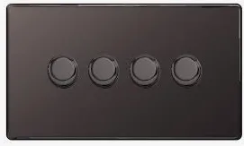 BG Nexus Flatplate Screwless Black Nickel 4 Gang 200W 2 Way Trailing-Edge Push Dimmer Switch