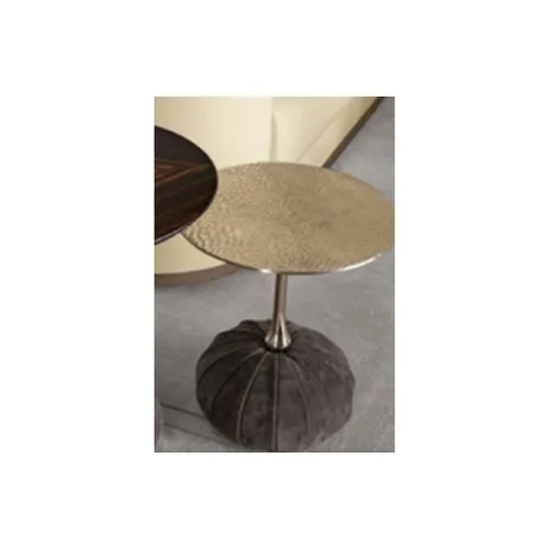 VEROCASA LIVING LUXURY STEEL BASE FRAME+LEATHER+GOLD METAL HAMMERED TOPSTEEL TABLE
