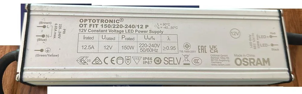 OSRAM DRIVER 150W 12V DC 12.5A CONSTANT VOLTAGE IP67