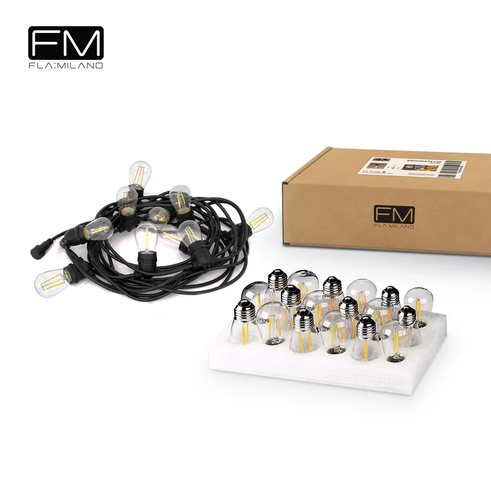 FLAMILANO E27x10 2700K 10MTR FEMALE & MALE BLACK CONNECTOR WITH BULB