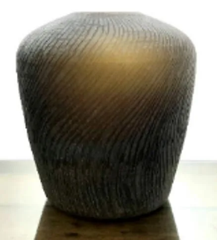 TAAMRI VASE LARGE - NARROW LEHAR RIB HAND CUT - STONE FINISH