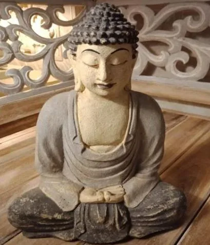 DESROCH DECOR WOODEN BUDHA SEKUTU GREY FIGURINE