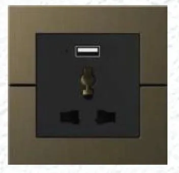 LEXA LEX SOCKET SERIES CHIME BROWN FRAMELESS 3-HOLE UNIVERSAL SOCKET WITH USB