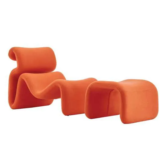FLANNELETTE RED SOLID WOOD LOUNGE CHAIR