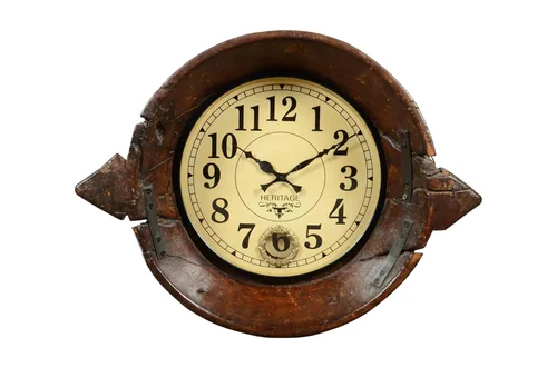 DESROCH DECOR UPCYCLED ANTIQUE PART BOWL WALL CLOCK WITH PENDULUM