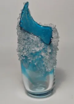 DESROCH CRYSTAL BLUE+WHITE BIG GLASS VASE