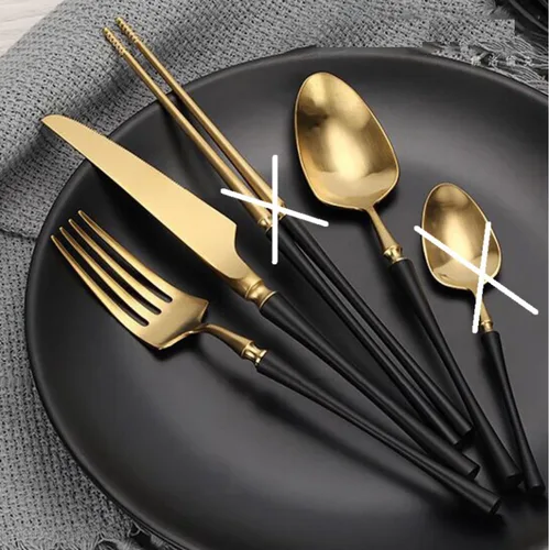 DESROCH HOMEWARES LUXURY STAINLESS STEEL GOLD & BLACK FINISH SPOONS & LIFTER