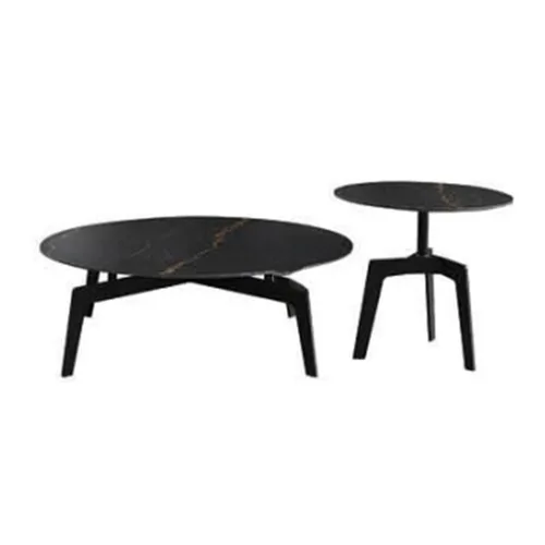 BLACK SLATE IRON BASE COFFEE TABLE SMALL