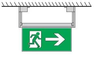 SLIM FLEX LED EMERGENCY EXIT 2W 220V AC IP30 SIZE-325X70X164X42mm  SIGN DOUBLE SIDE WITH ARROW  DOWN + RECESSED BRACKET SET 