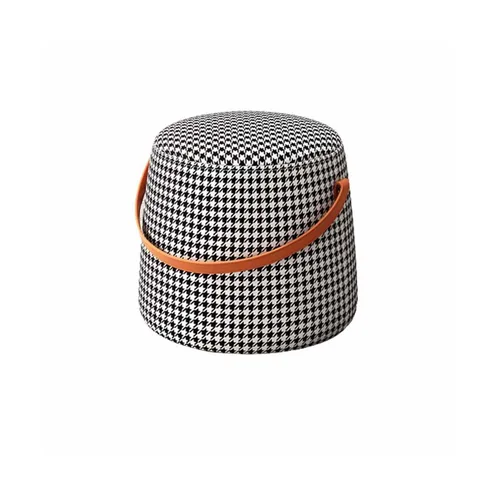 LIVING FABRIC BLACK AND WHITE GRID STOOL