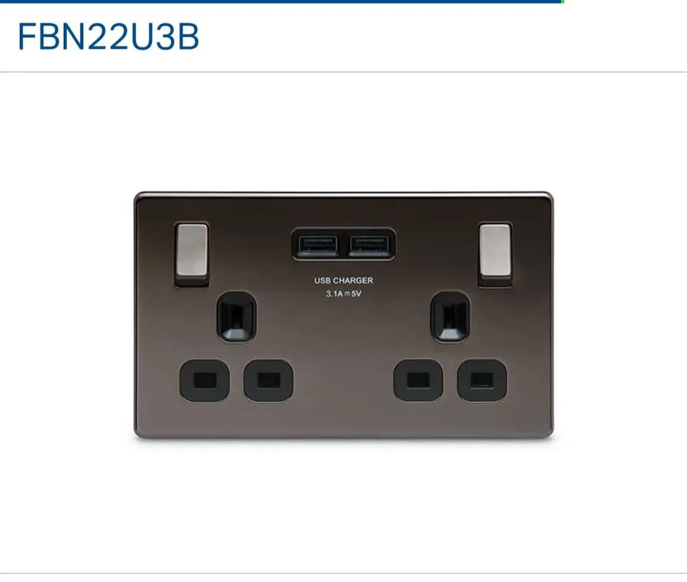 BG evolve  matt black  screwless usb double socket 