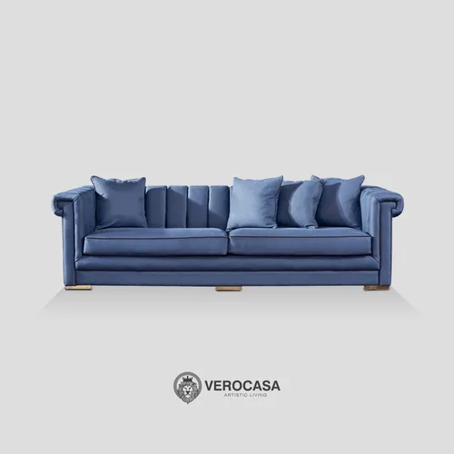 VEROCASA LIVING LUXURY MERRITT BLUE HYDRANGEA LEATHER LUXURY SOFA