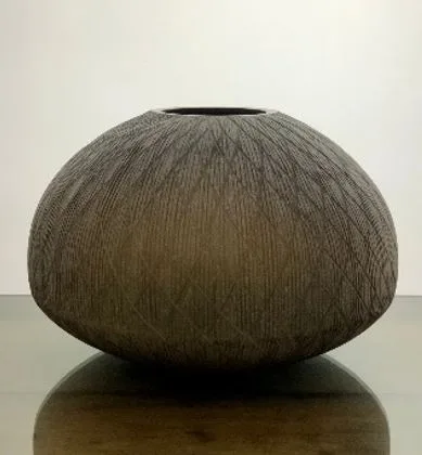 KALSA LARGE VASE - VERTICAL LOTUS CUT - STONE FINISH