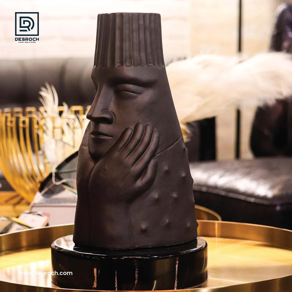 DESROCH DECOR FACE WITH THINKING HANDS ON CHINE FLOWER VASE