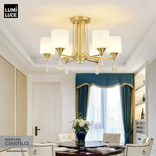 LUMILUCE AMERICANO CRISTILO E27X6 GOLDEN CEILING LAMP