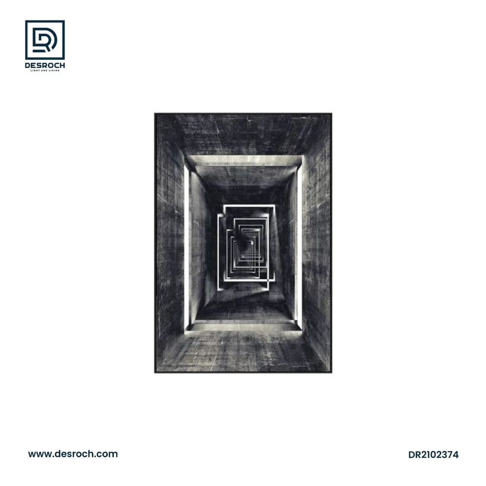 DESROCH ART BLACK AND WHITE SQUARE TUNNEL ABSTRACT ART