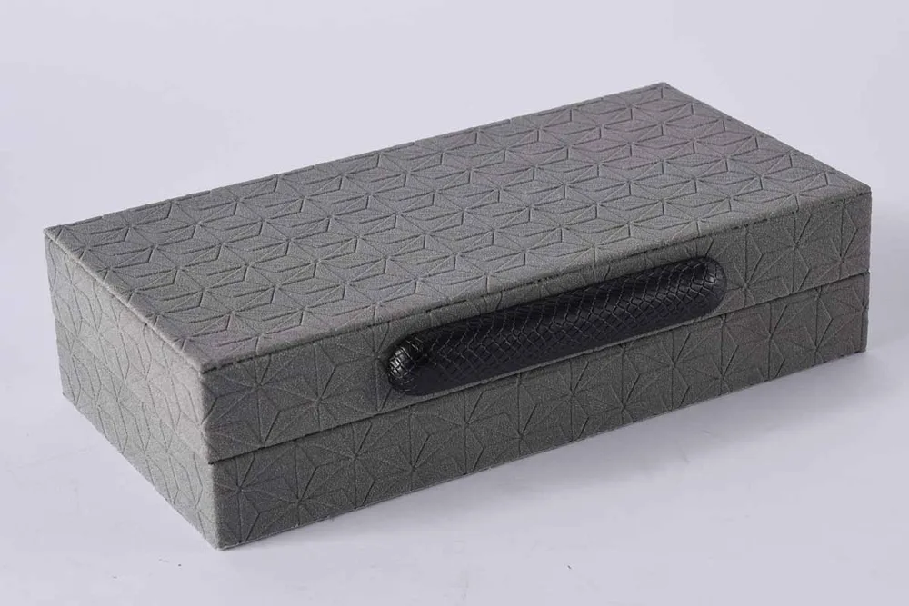 DESROCH DECOR MODERN ACCENT GRAY LEATHER JEWELRY BOX