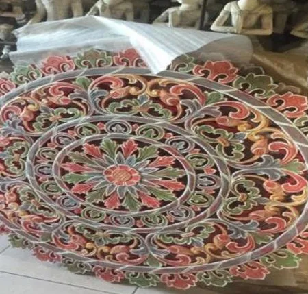 DESROCH MODERN PANEL LEAF CARVING ROUND, MULTI COLOUR/ BRIGHT COLOUR WOODEN WALL ART