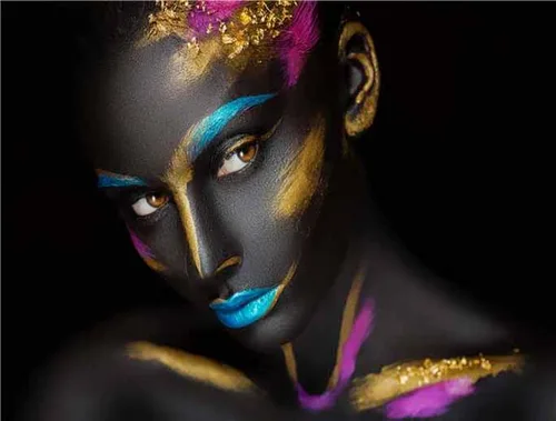 DESROCH ART AFRICAN NUDE WOMAN CANVAS IN BLACK AND GOLD ABSTRACT