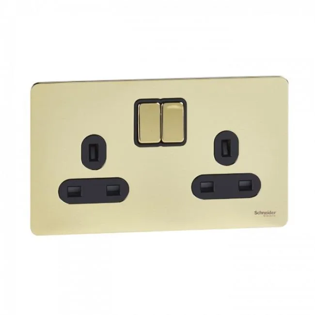 Schneider Ultimate Screwless flat plate - switched socket - 2 gangs - antique brass