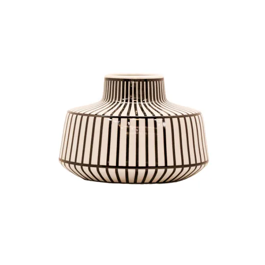 DESROCH DECOR MODERN ACCENT CLASSIC CERAMICS WHITE & BLACK STRYPED TABLE TOP VASE