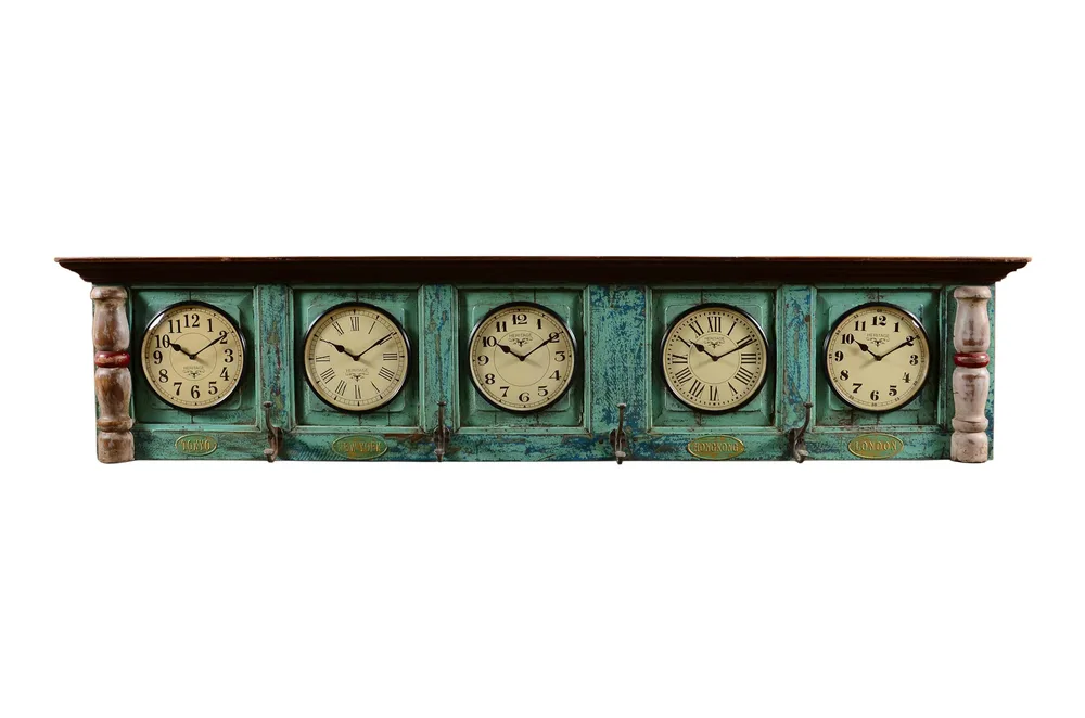 DESROCH DECOR RECYCLED OLD DOOR WORLD TIME CLOCK