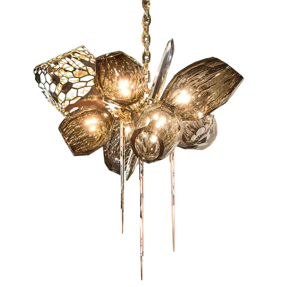 DESROCH GOLD METAL + SMOKY GLASS G9*3W MULTIPLE PENDANT