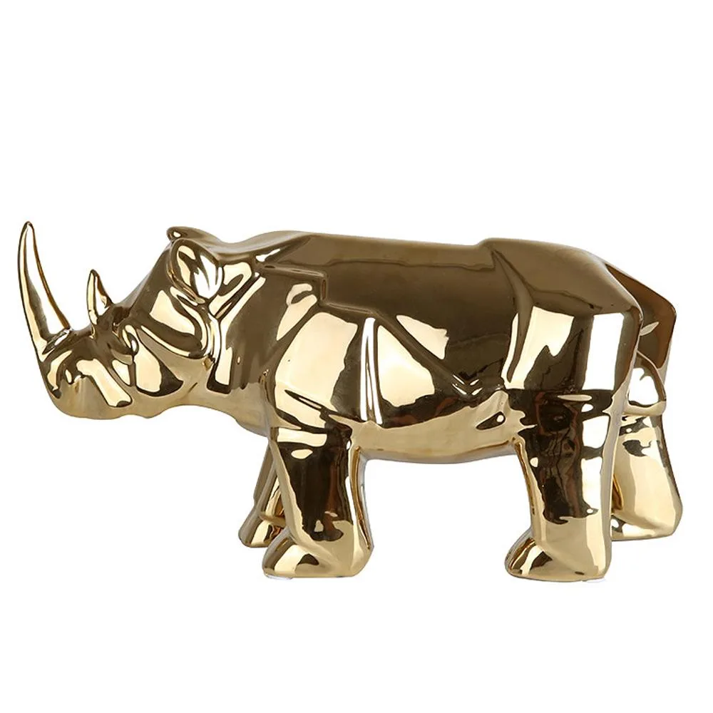 DESROCH DECOR GOLD CERAMIC RHINOCEROS SCULPTURE