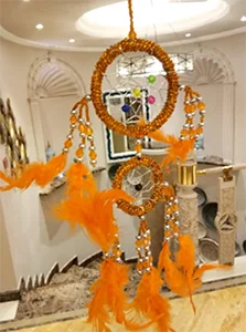 DESROCH DECOR DECORATIVE ORANGE DREAM CATCHER COLLECTIONS FEATHER& COTTON