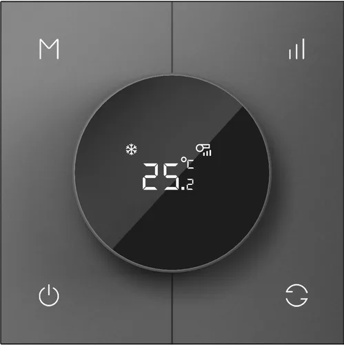 LEX-H7 Series Installed in an 86-type back box 86×86×11mm, knob height 15mm PC  Material Grey Finish KNX Smart Temperature Control Panel
