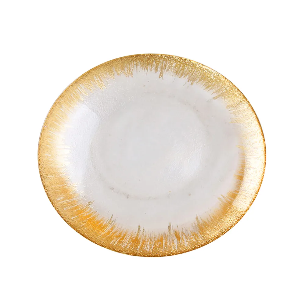 DESROCH HOMEWARES DECORATIVE DINING GLASS GOLD FINISH PLATE - B
