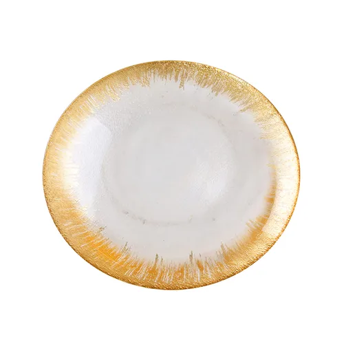 DESROCH HOMEWARES DECORATIVE DINING GLASS GOLD FINISH PLATE - B