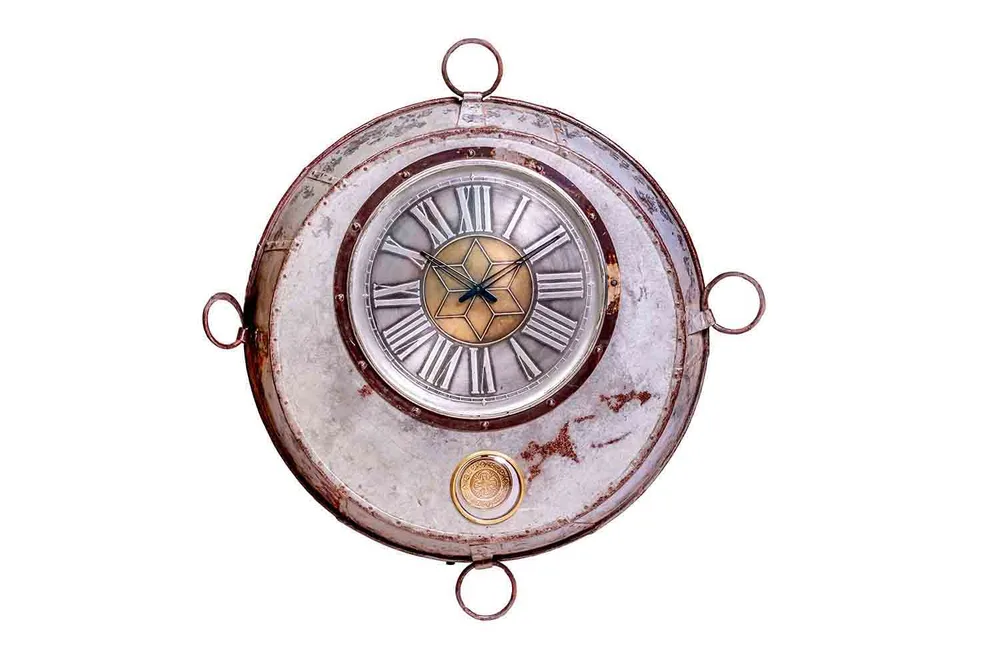 DESROCH DECOR UPCYCLED ANTIQUE IRON COOKING BOWL PENDULUM WALL CLOCK