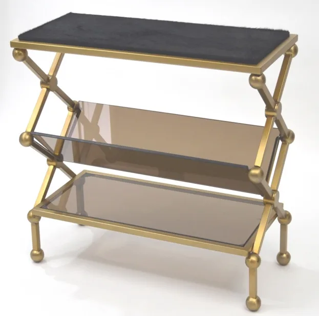 Magzine Rack W/Brown Glass & Leather
